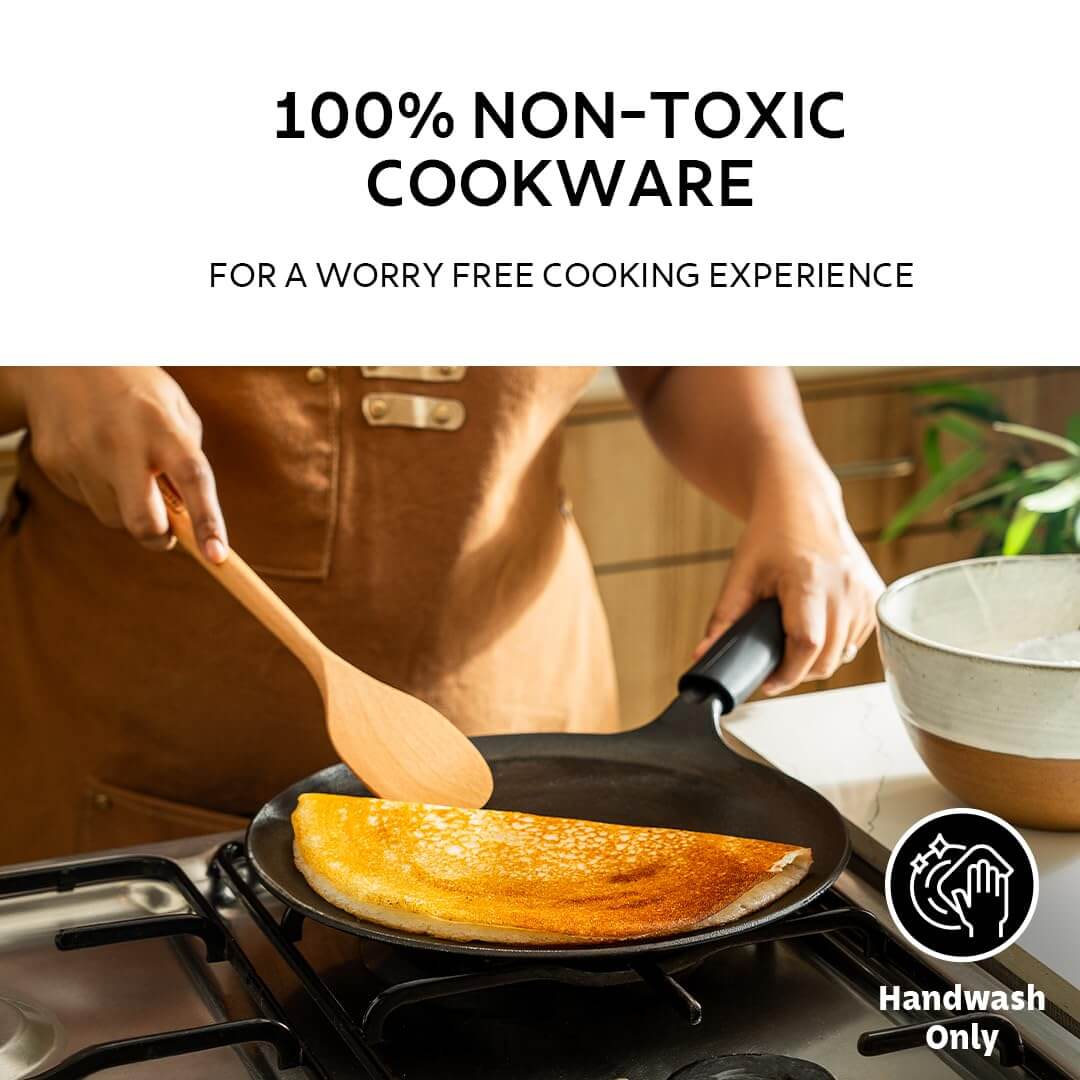 Tramontina Titanex 28 cm Cast Iron Dosa Tawa – Pre-Seasoned, Induction Compatible, Non-Toxic, Heat-Resistant Grip