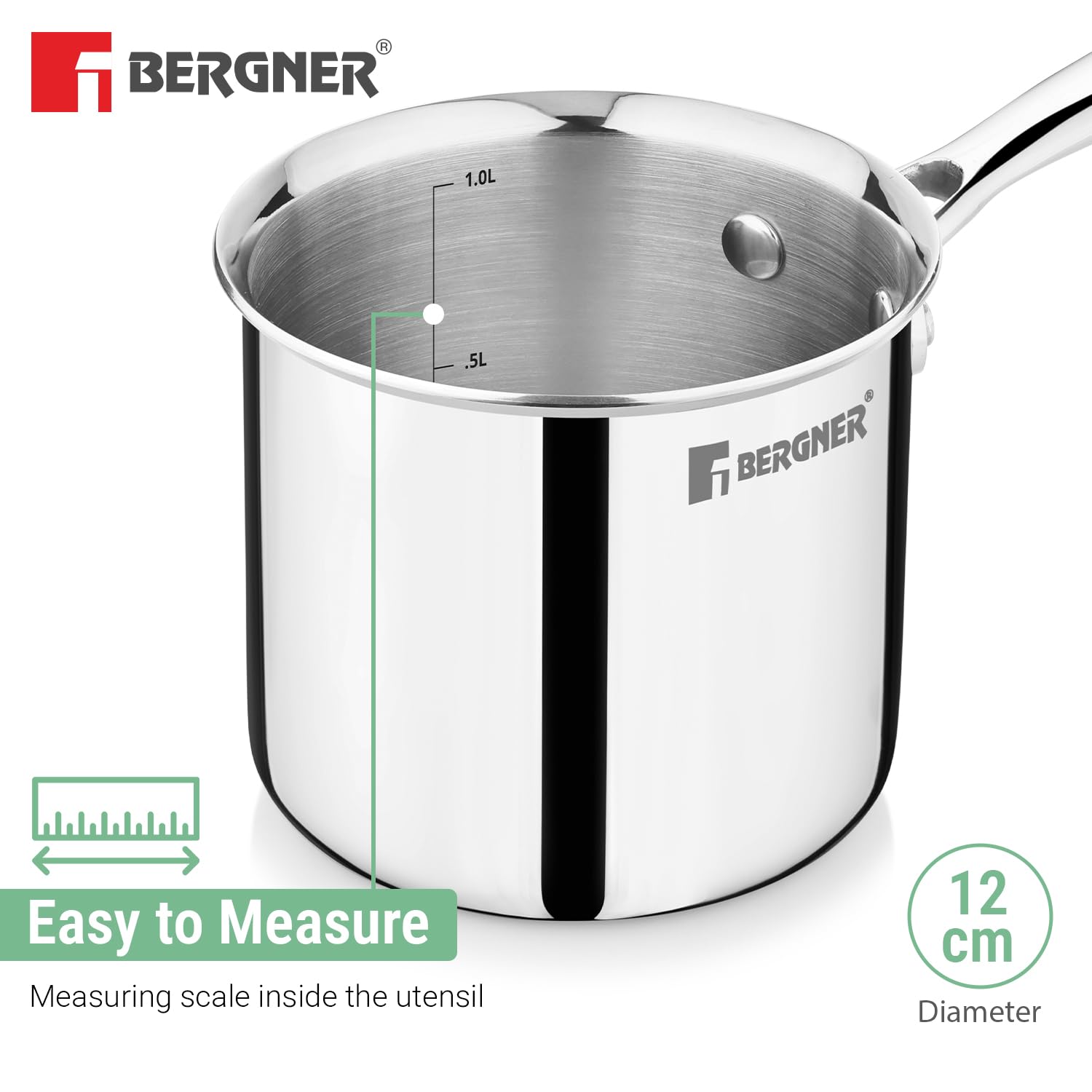 Bergner Argent Triply Mudde Pan with Lid – Multipurpose Deep Pot for Ragi Mudde, 12cm & 16cm