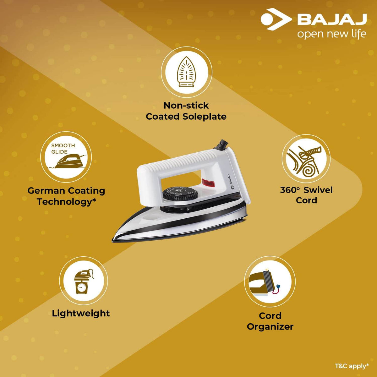 Professional German coating dry iron by Bajaj with pilot light indicator