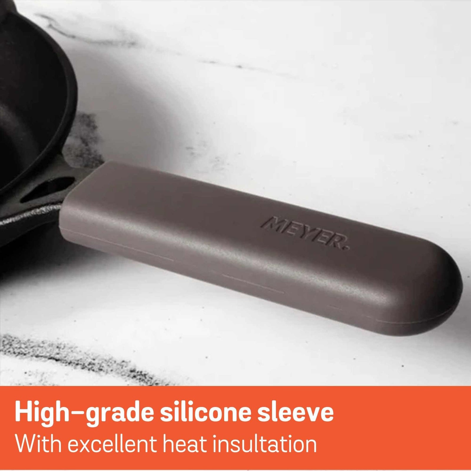 Meyer silicone handle holder for cast iron frying pans in brown color