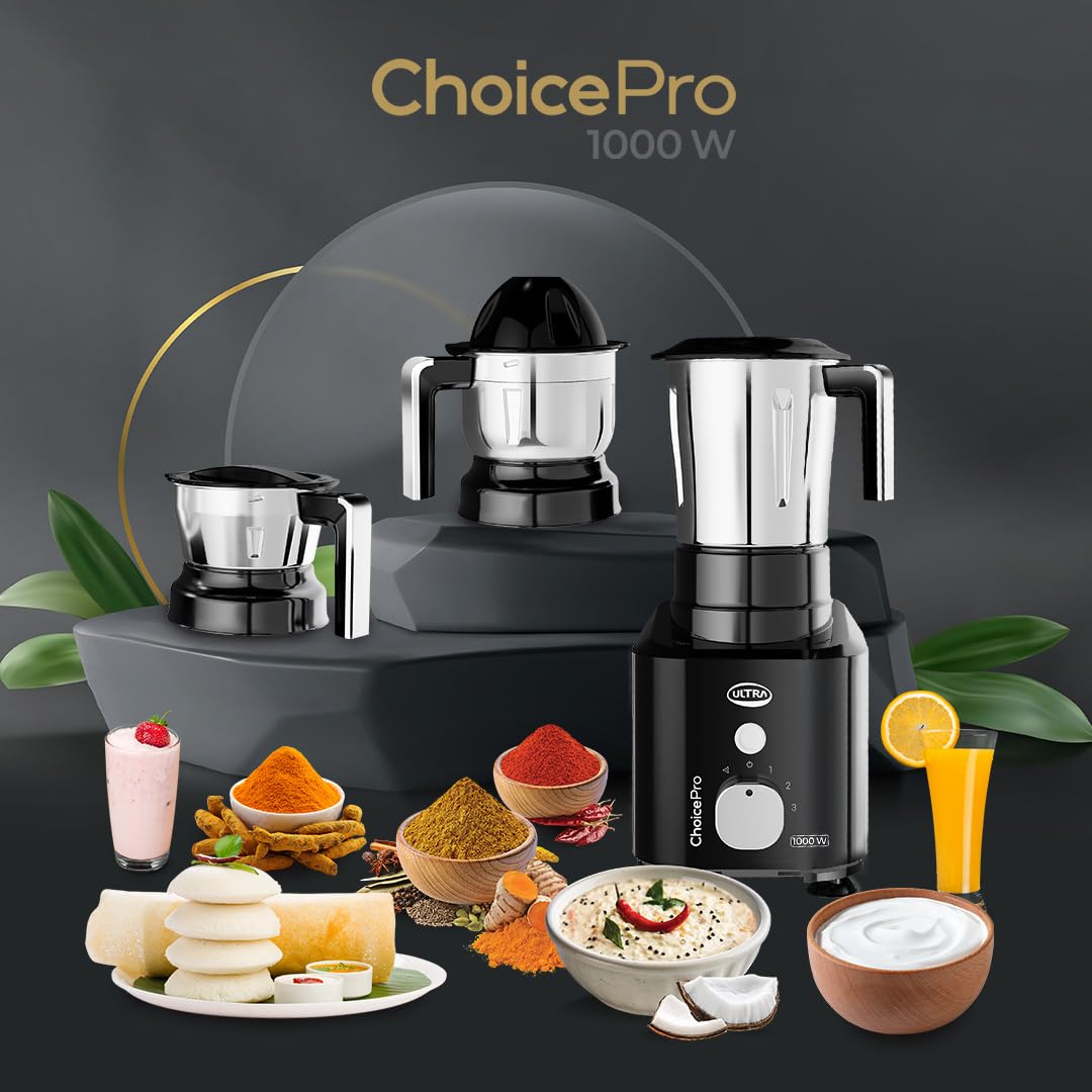 Ultra 1000W mixer grinder Choice Pro model with 3-speed control and pulse mode