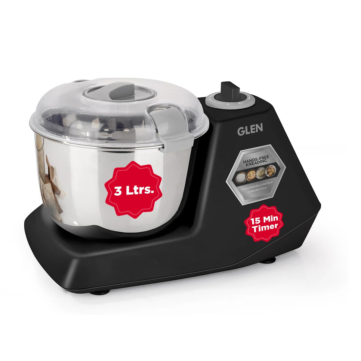 Glen Atta Kneader Dough Maker SA-3032DMBL in black with 3 litre stainless steel bowl and see-through lid