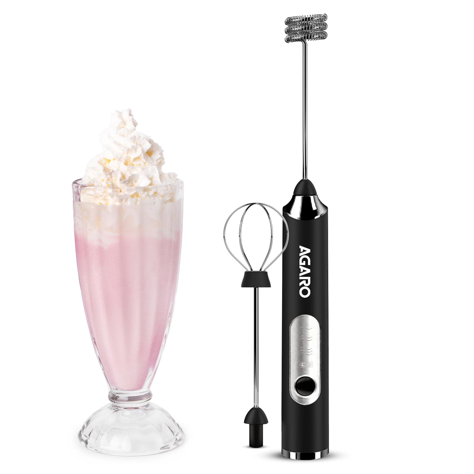 AGARO Royal Milk Frother with double-layered frother and egg whisk attachments