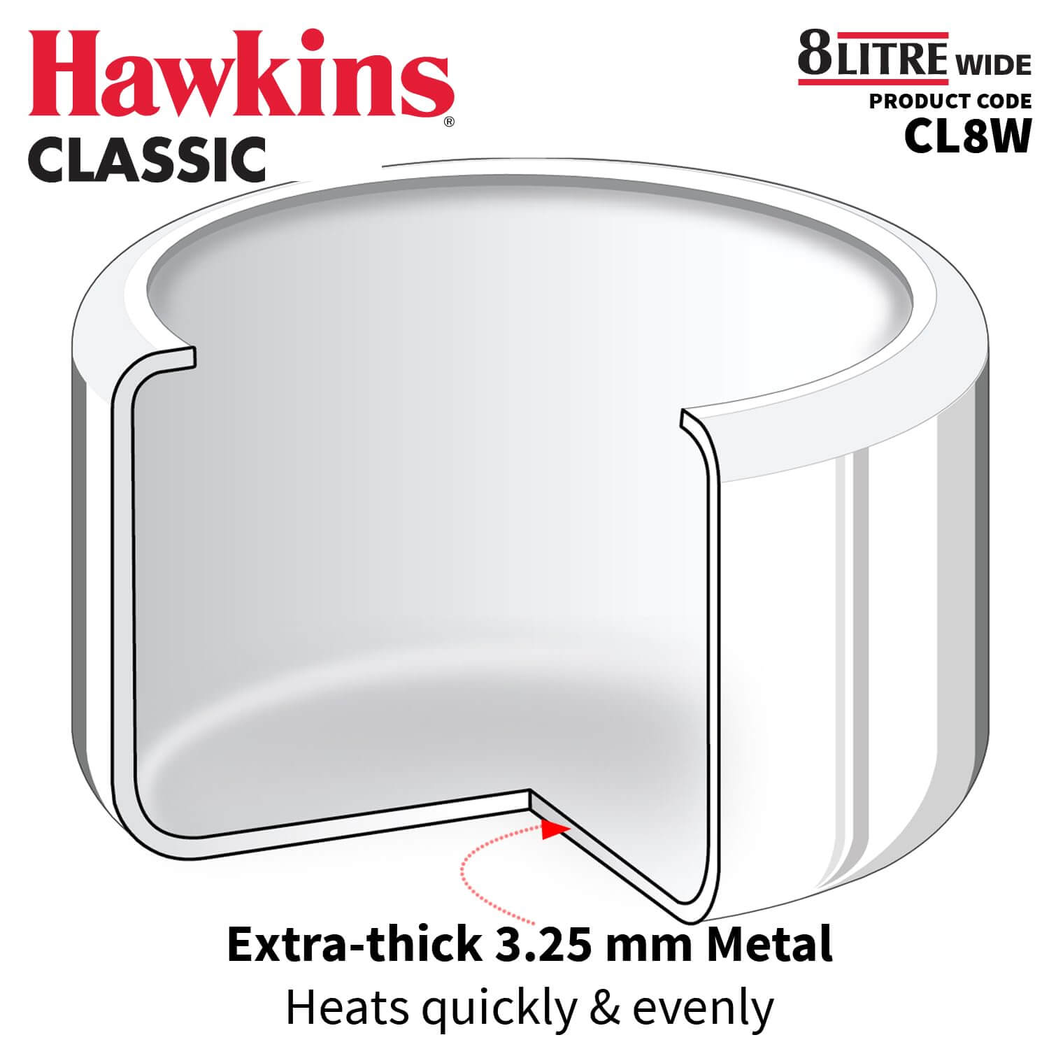 Hawkins Classic 8L Pressure Cooker extra thick metal