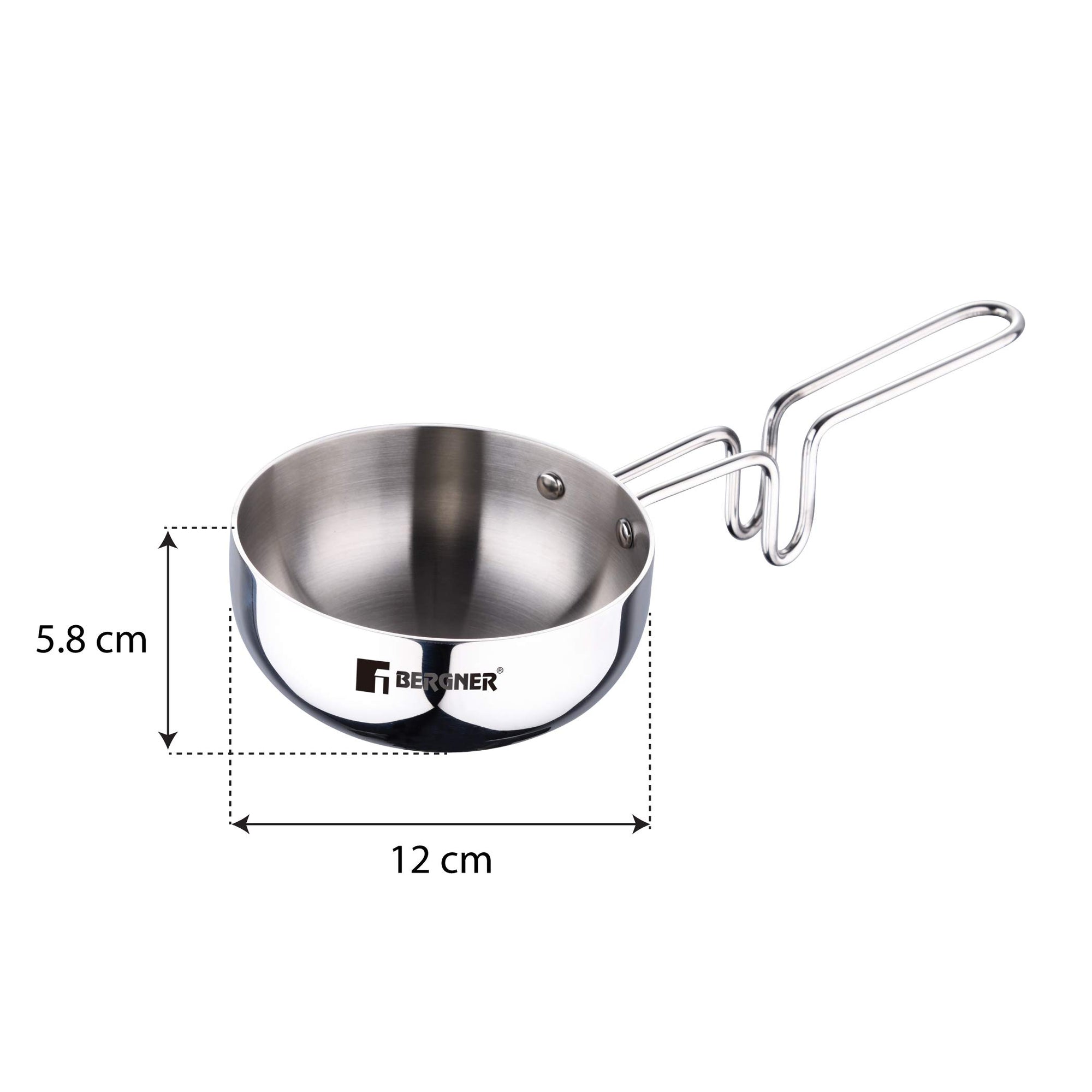 Bergner Argent Triply 12 cm Tadka Pan, 0.5L - Stay Cool Handle, Induction & Gas Compatible