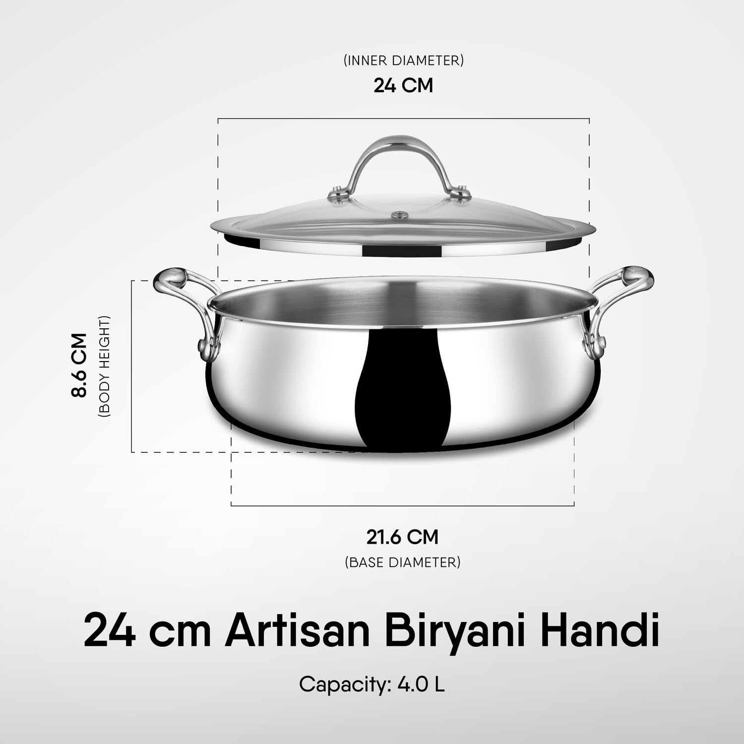 Stahl Triply Steel Biryani Handi with Stainless Steel & Glass Lids