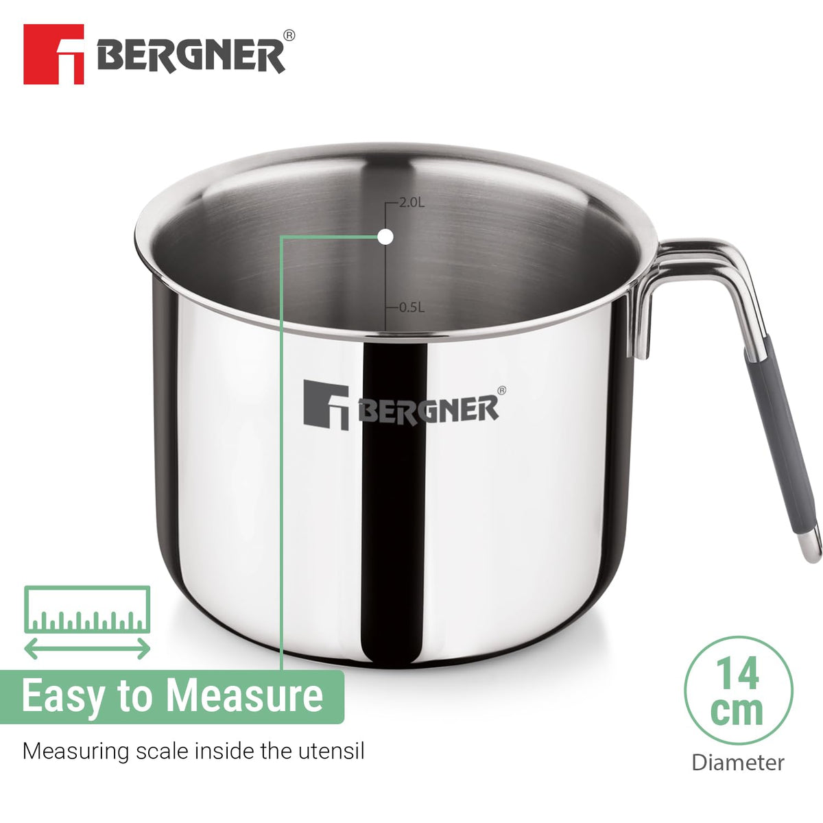 Bergner Argent Triply Stainless Steel Milk Boiler with Glass Lid & Stay-Cool Handle