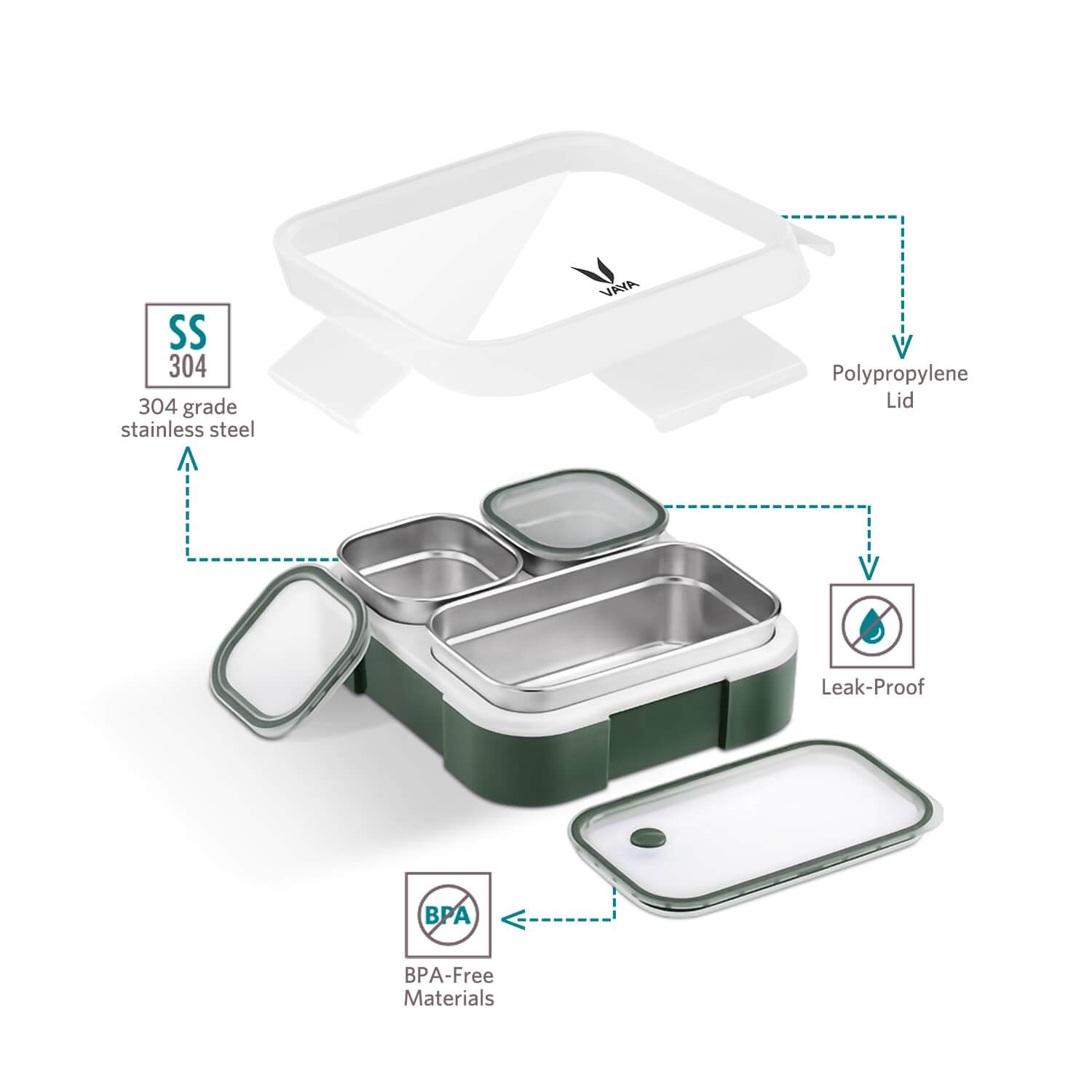 VAYA TYDBYT bento box packaging and included containers.