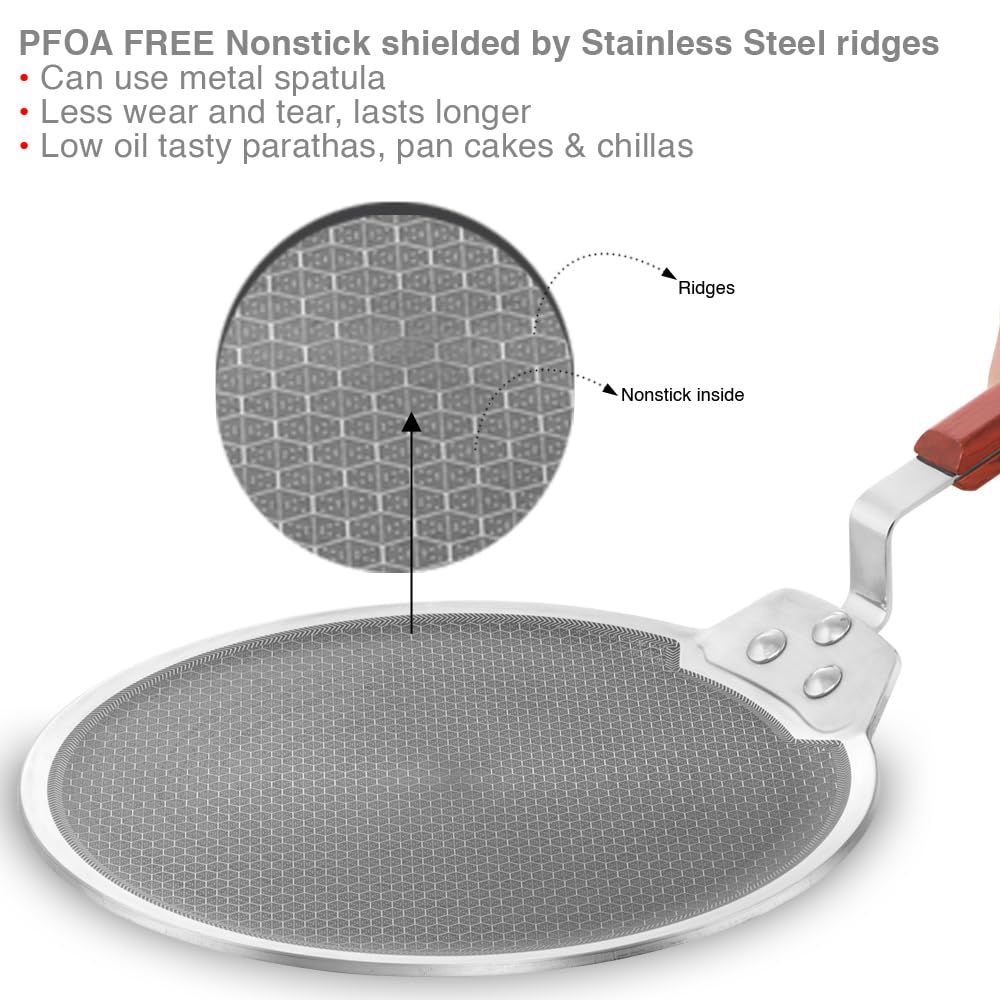 Durable Hawkins dosa tawa featuring 4mm tri-ply layers for even heat distribution and retention