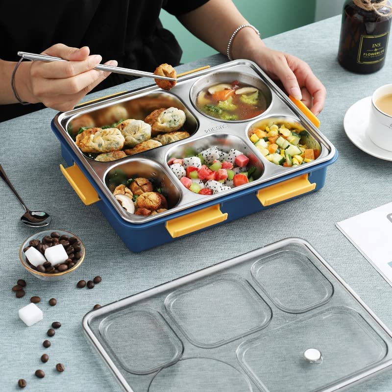 Lunch Box Compartment Stainless Steel with Spoon, for School, Lunch Box for Kids, Lunch Box for School & Office with a Fork, a Spoon and a Pair of Chopsticks