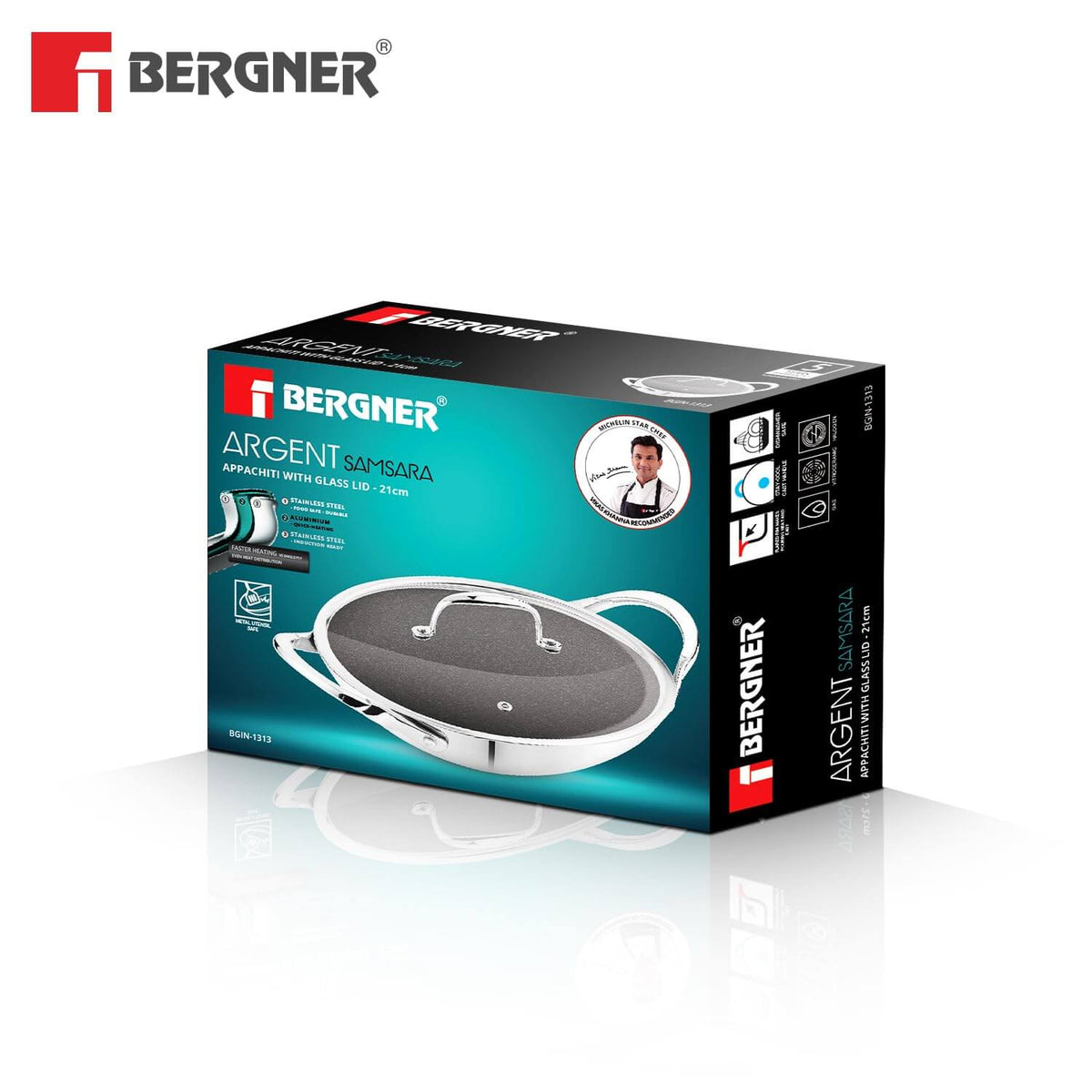 Stainless steel appachetty with triply construction and Quantanium non-stick surface