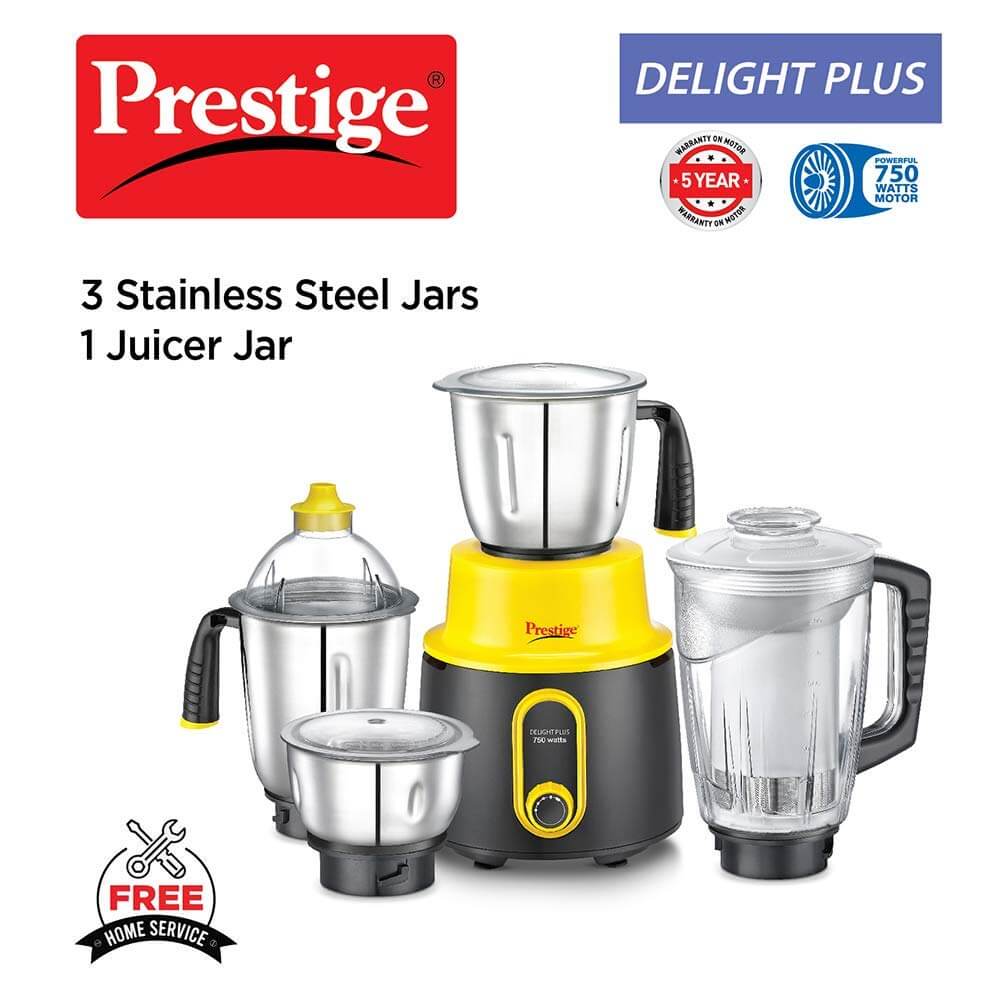 Prestige Delight Plus 750W Mixer Grinder | 3 SS Jars & 1 Juicer Jar