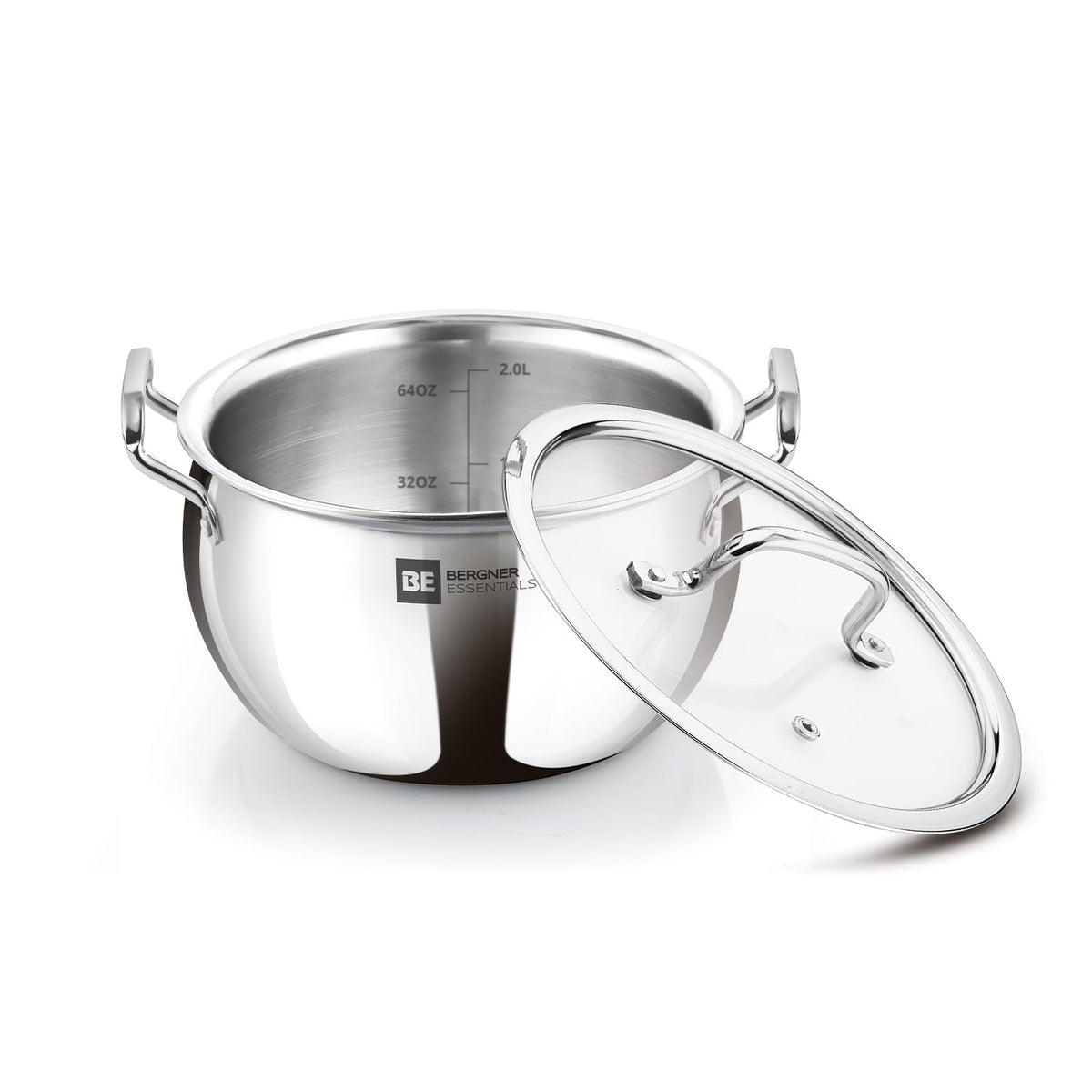 Bergner Essentials Tri-Ply Stainless Steel Rice Handi with Lid, Small, Induction & Gas Ready, 5-Year Warranty