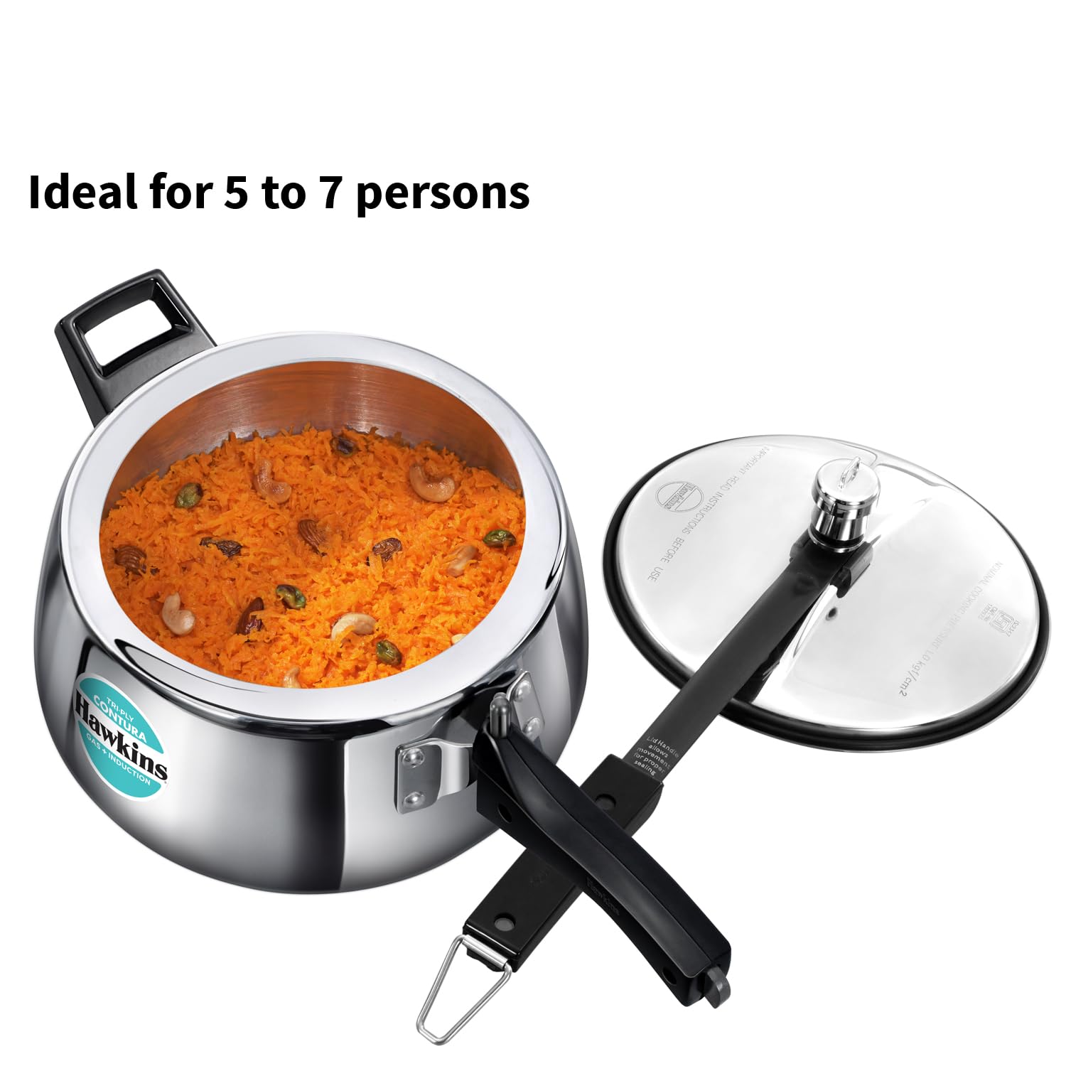 Hawkins 5 Litre Triply Contura Pressure Cooker – 3 mm Tri-Ply Stainless Steel, Gas & Induction (SSTCO50)