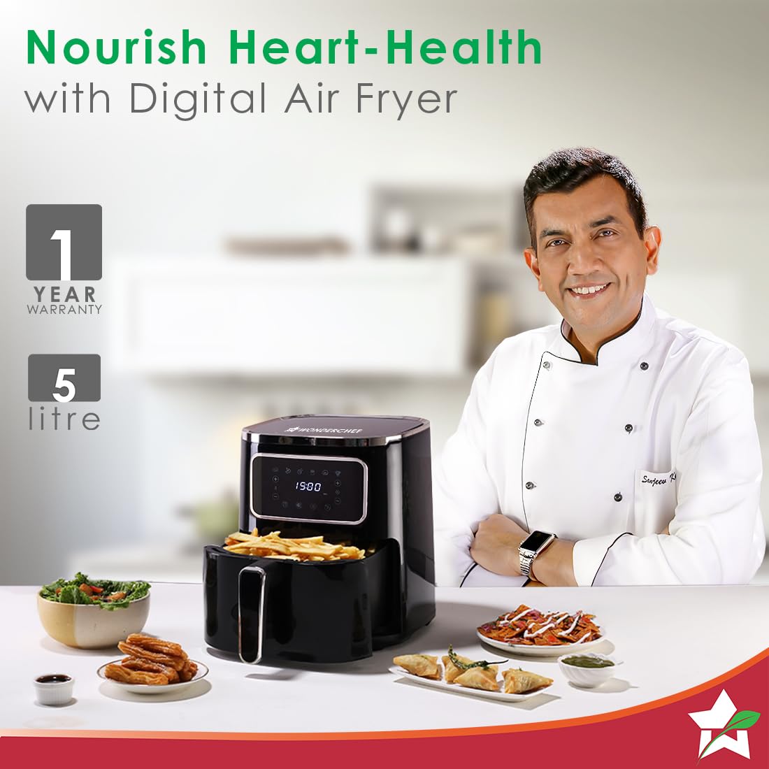 Wonderchef Platinum Digital Air Fryer - 5L, Rapid Air Technology, Chrome Finish