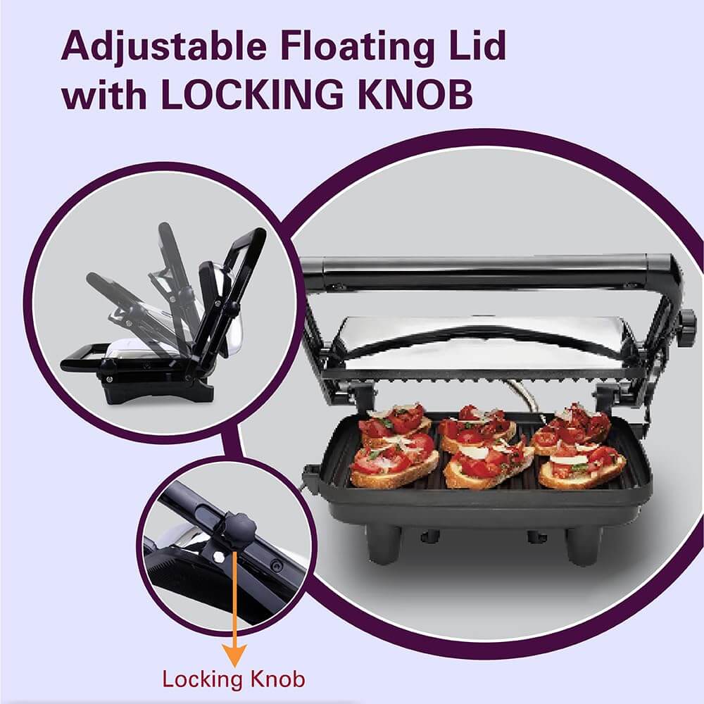 Professional panini maker demonstrating versatile cooking capabilities for multiple food types