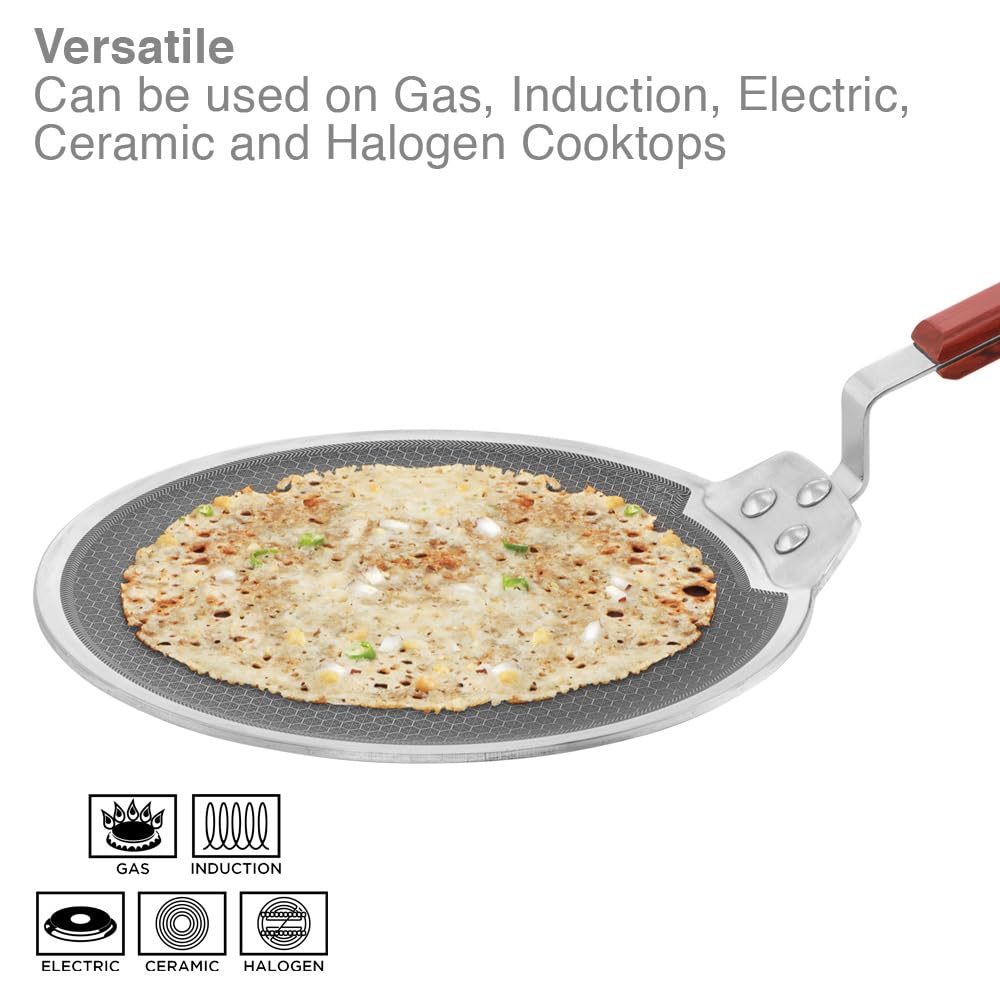 Hawkins 30cm honeycomb nonstick tava with ergonomic rosewood handle for healthy low-oil cooking