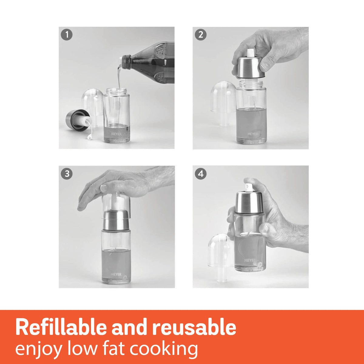 Meyer Kitchen Hacks Oil Mister / Oil Sprayer, 170ml – Refillable, Toxin-Free Oil Dispenser for Healthy Cooking