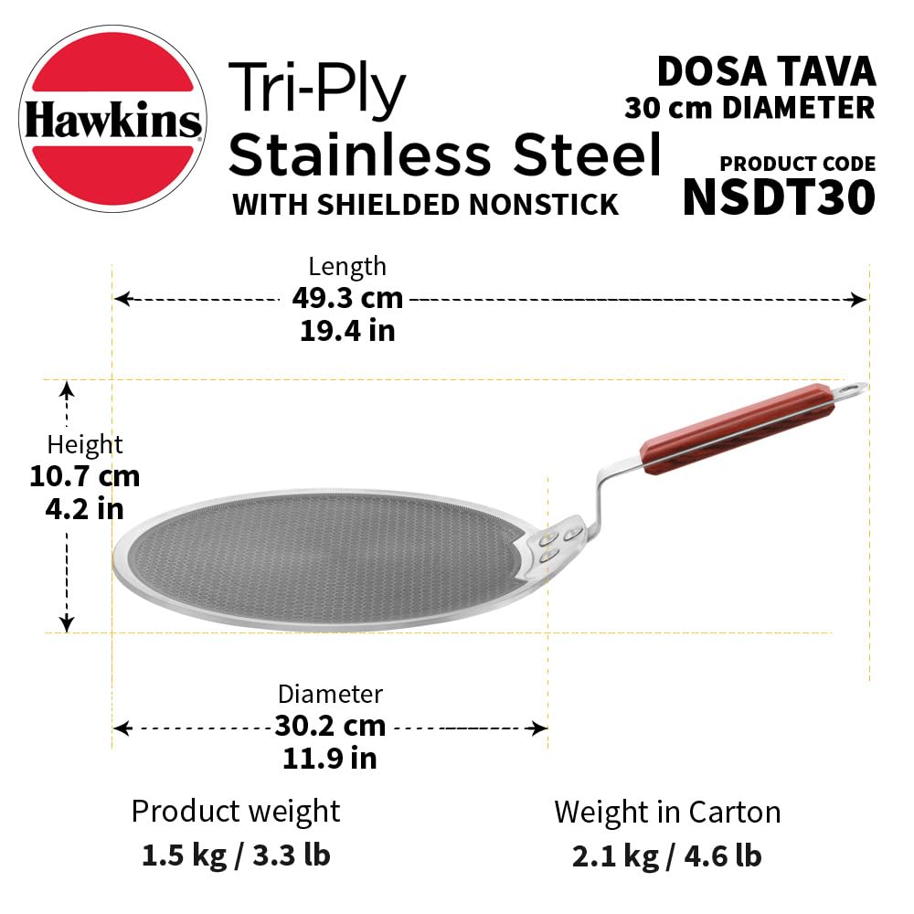Metal spatula safe nonstick dosa tawa with stainless steel ridges and magnetic induction base
