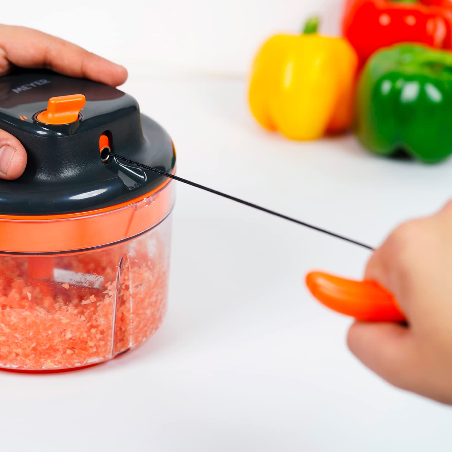 Meyer kitchen chopper with three stainless steel blades and protective cover
