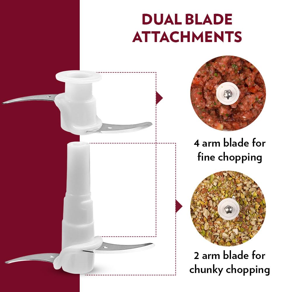 Compact Electric Chopper with Dual Blades by Borosil