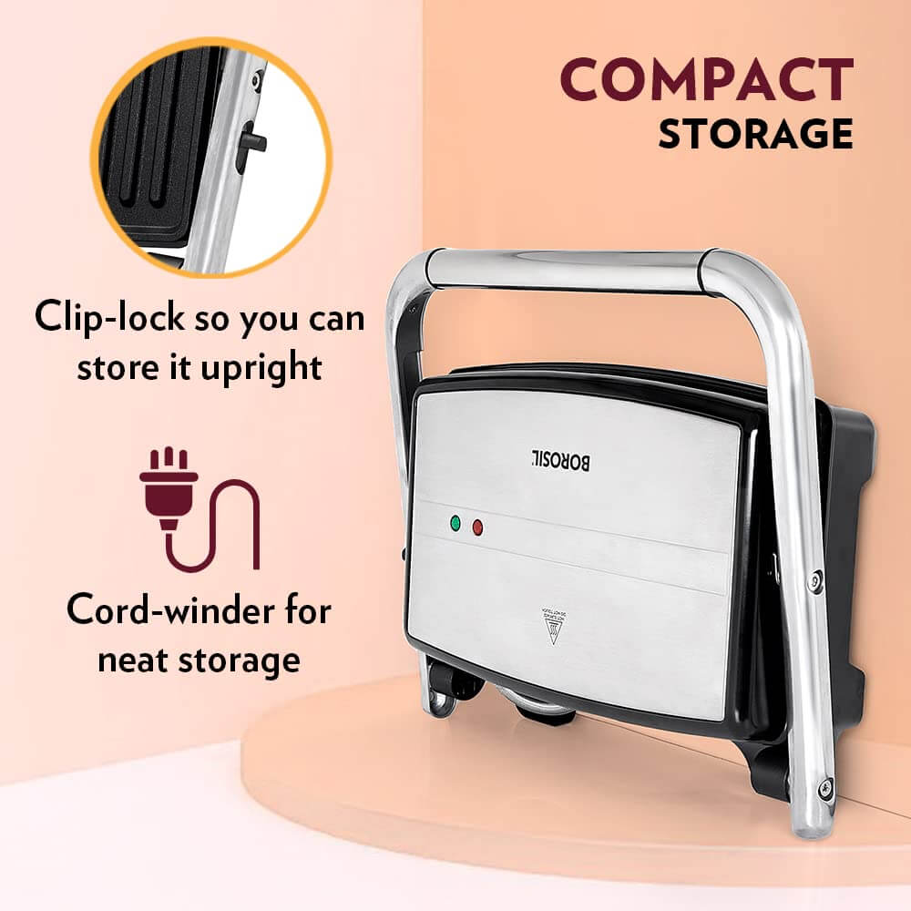 Borosil Jumbo 1500W Grill Sandwich Maker - 4 Sandwich Capacity, Non-Stick Plates