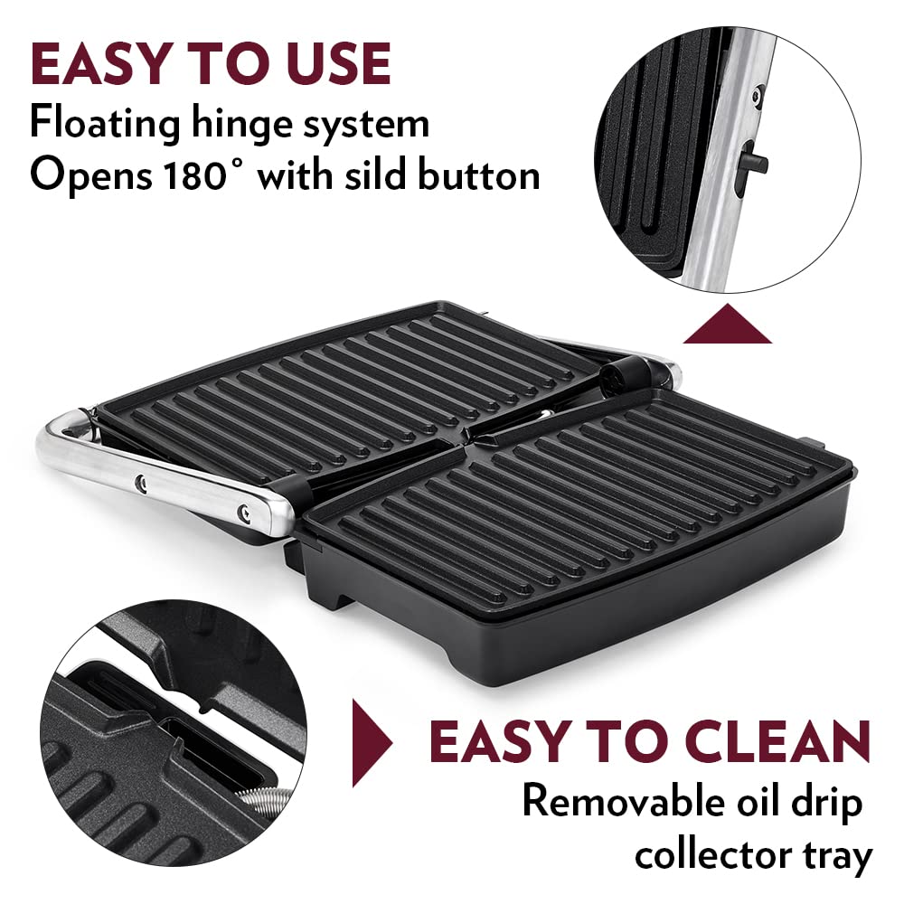 Borosil Jumbo 1500W Grill Sandwich Maker - 4 Sandwich Capacity, Non-Stick Plates