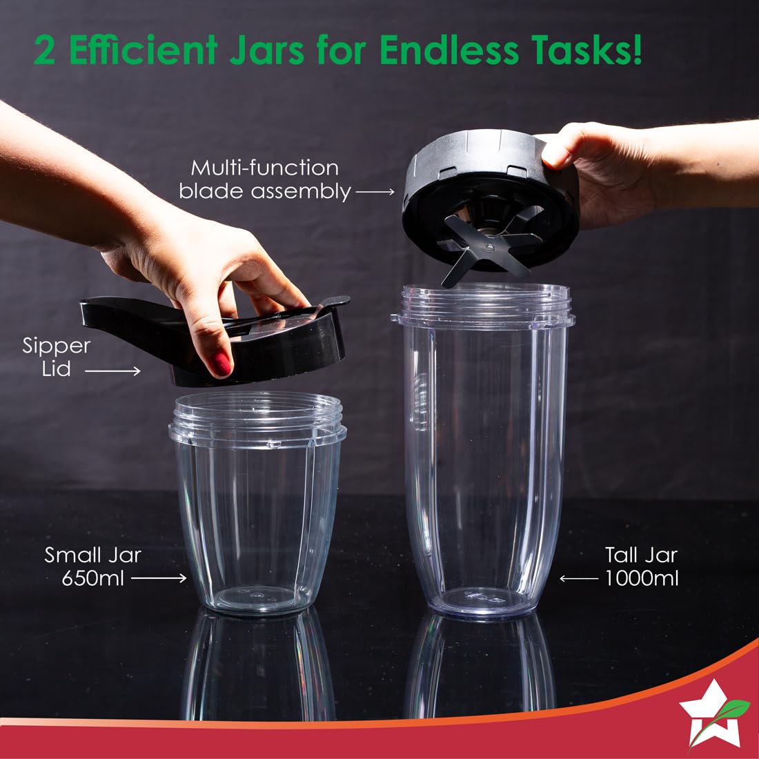 Wonderchef Nutri-blend Storm 1200W Mixer-Grinder-Blender | 100% Copper Motor | 6-Wing Blades | 2 Jars | 22000 RPM | Black