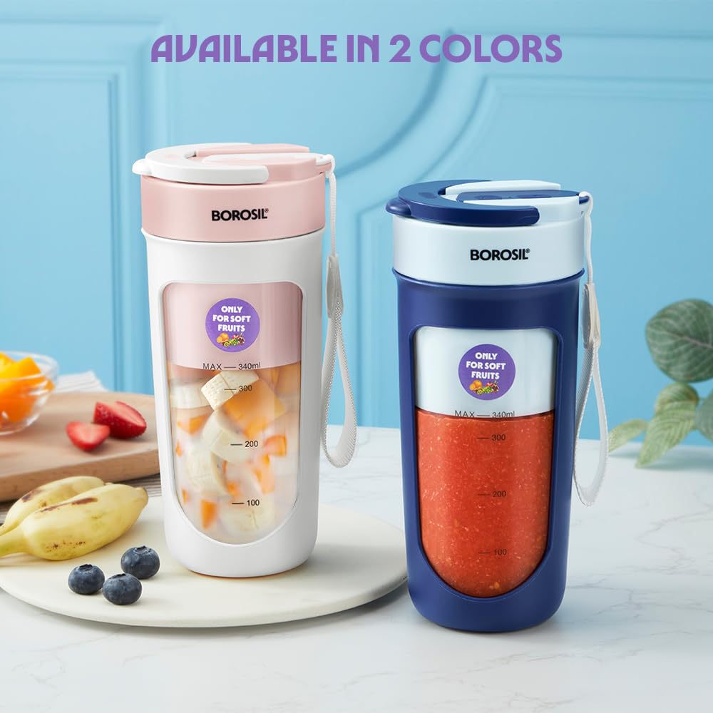 Borosil Blue portable blender 340ml unbreakable PC jar 1 year warranty
