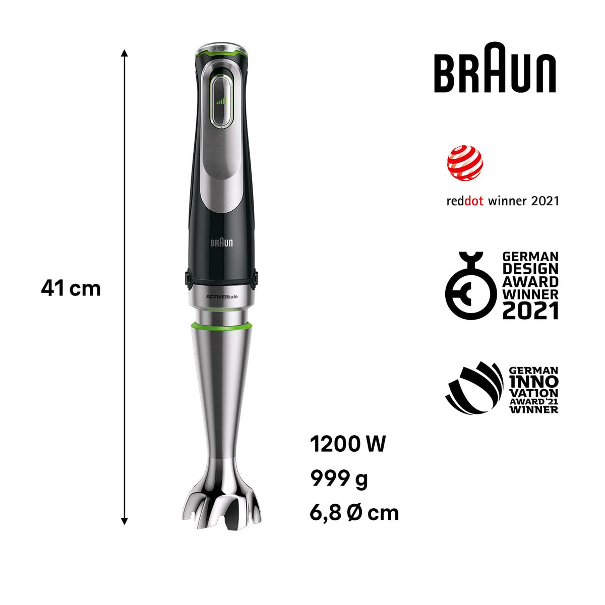 Braun MQ9187XLI hand blender accessories: whisk, purée masher, chopper, food processor