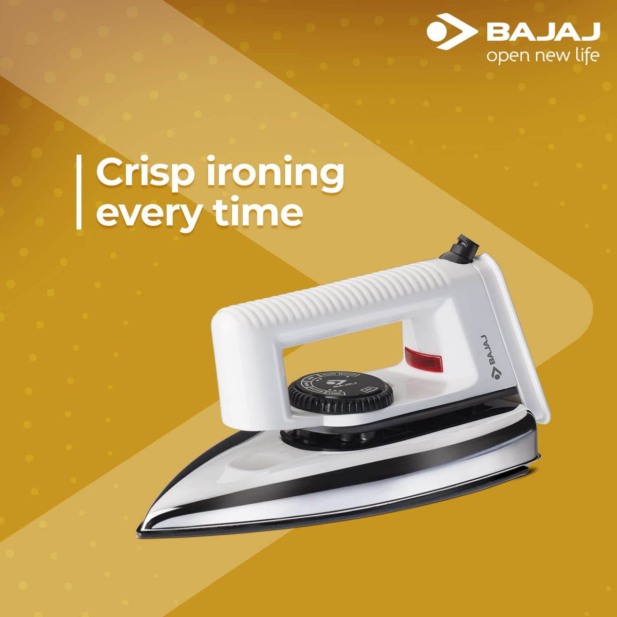 Bajaj Popular dry iron white color with non-stick soleplate and thermal fuse safety