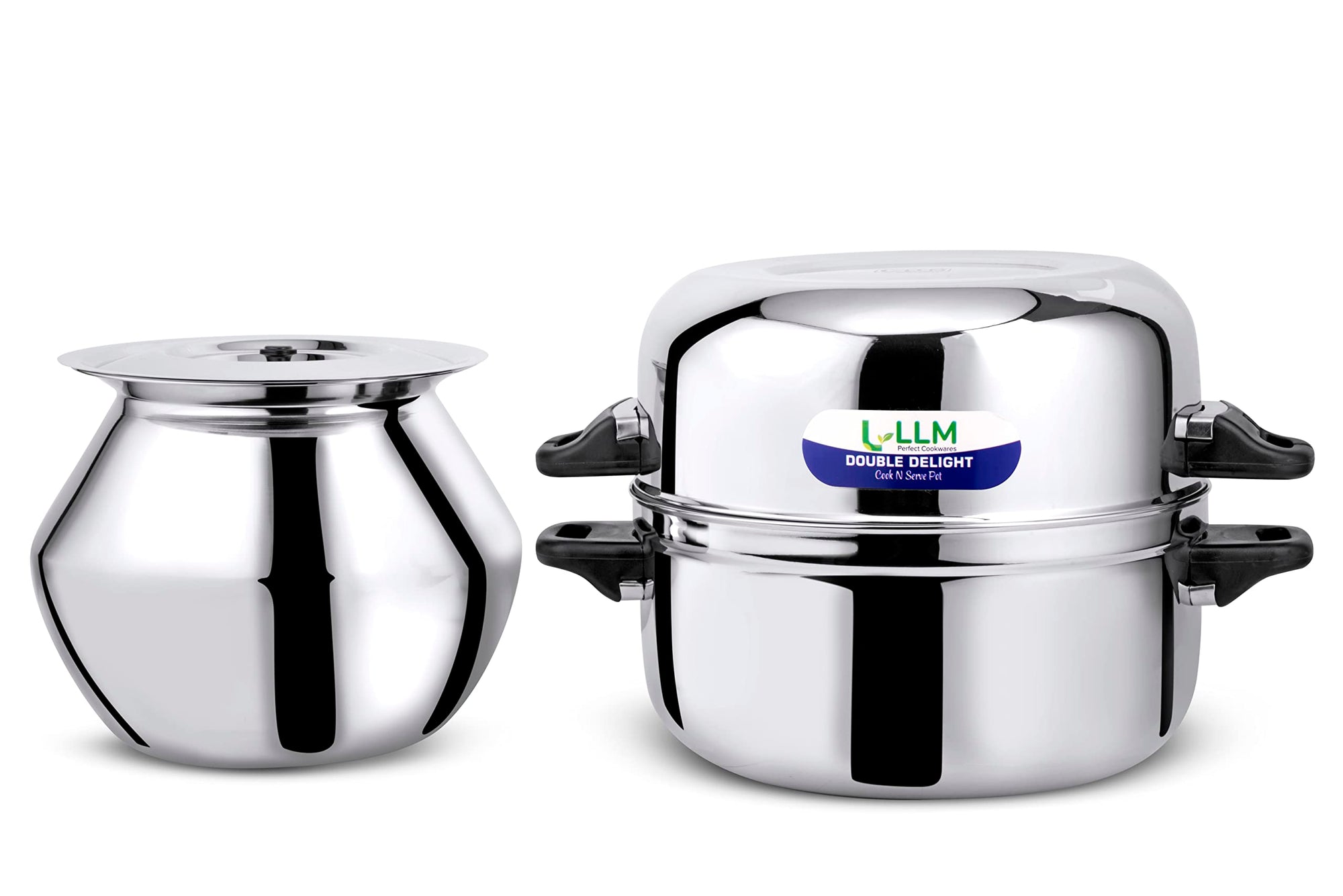 LLM Stainless Steel Double Delight Cook and Serve Pot Thermal Rice Cooker 1.0 Kg, Silver