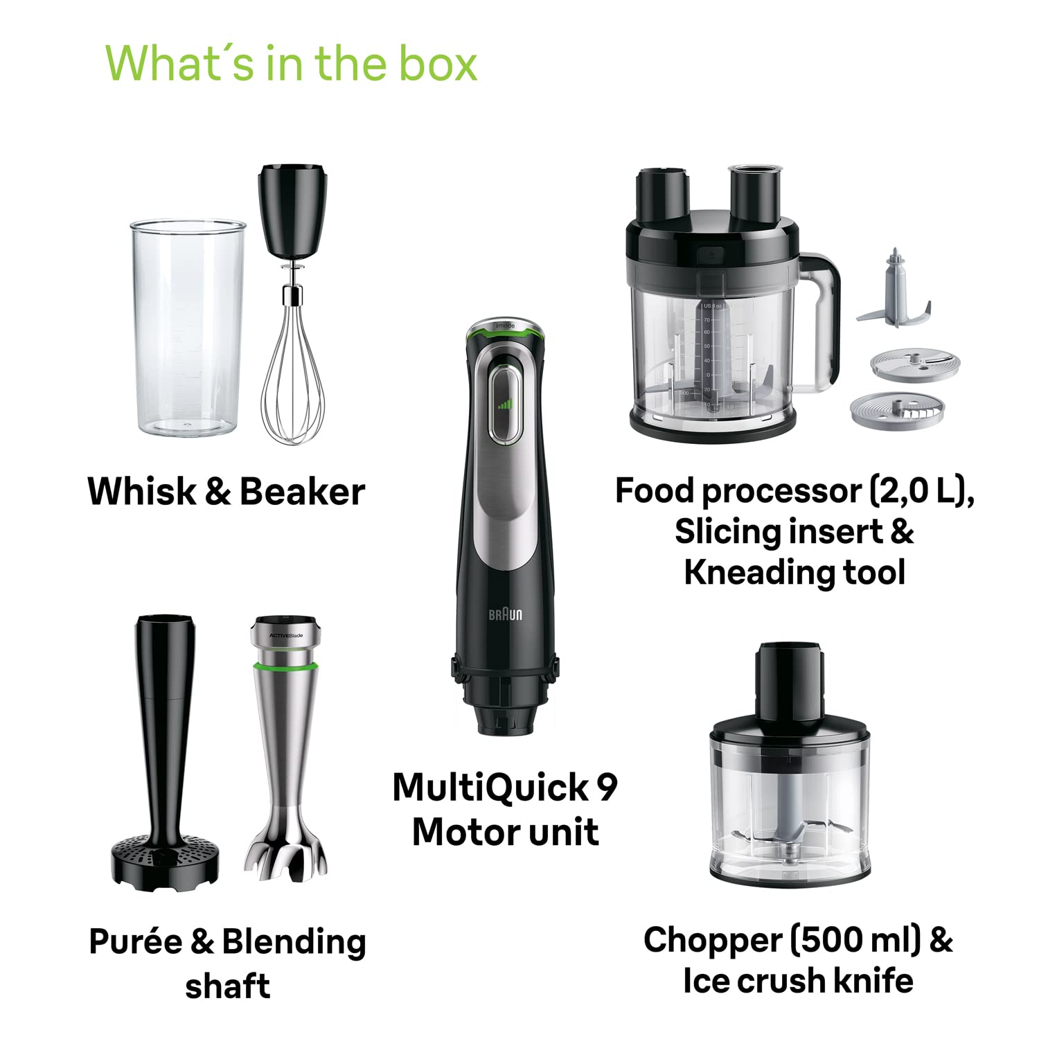 Braun MultiQuick 9 hand blender set with food processor chopper whisk and beaker