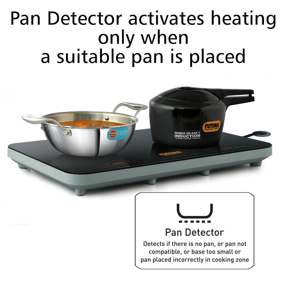 Hawkins Futura Dual Hob Induction Cooktop 3600W black crystal glass FIC2A1 pan detector
