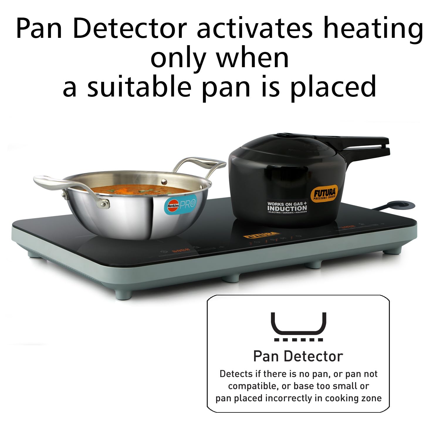 Hawkins Futura Dual Hob Induction Cooktop 3600W black crystal glass FIC2A1 pan detector