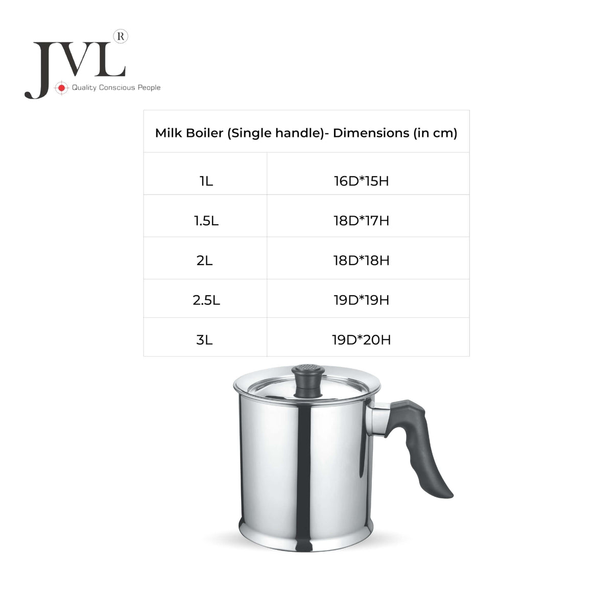 JVL Stainless Steel Double Wall Milk Boiler Storage with Single Bakelite Handle