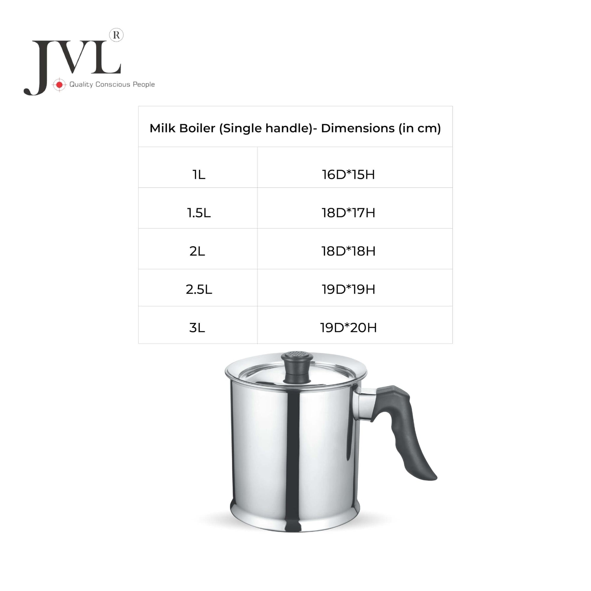 JVL Stainless Steel Double Wall Milk Boiler Storage with Single Bakelite Handle