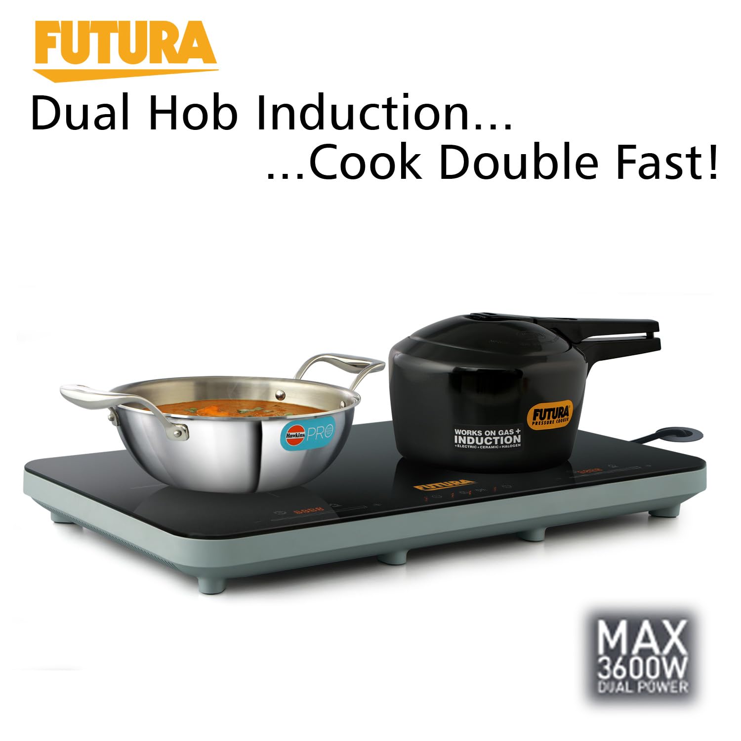 Futura dual hob induction stove 20 power levels black glass top India dual hob