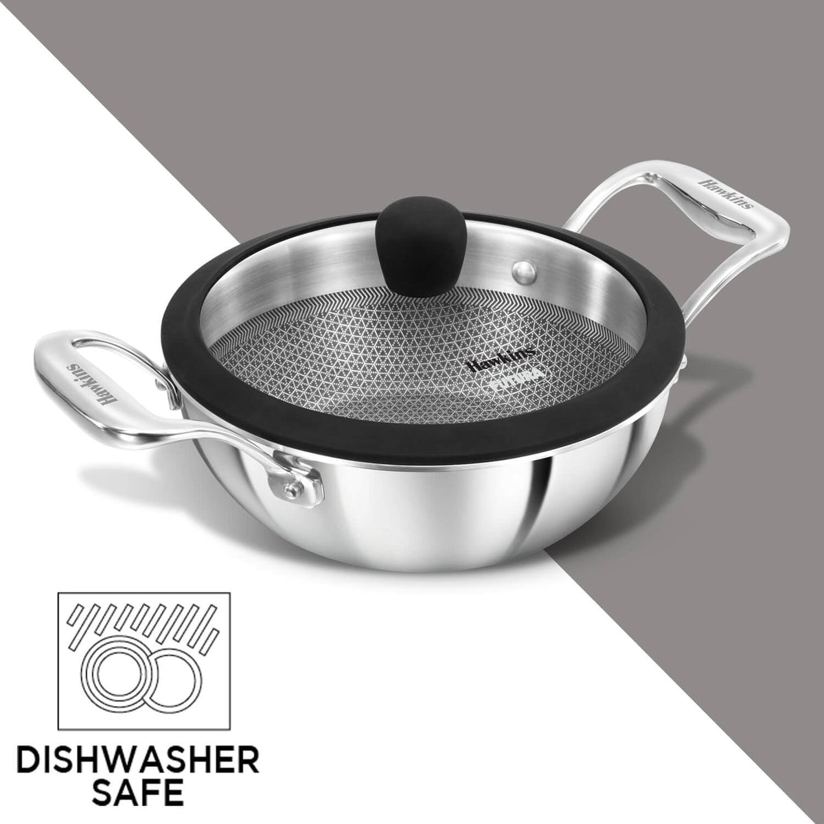 Hawkins 1.5L Nonstick Kadhai with Glass Lid - Durable & Induction Friendly Cookware