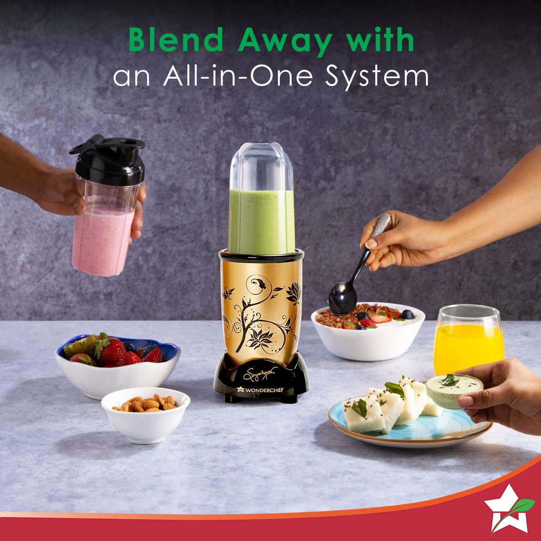 Wonderchef Nutri-blend Mixer Grinder, 500W, 3 Jars, Champagne