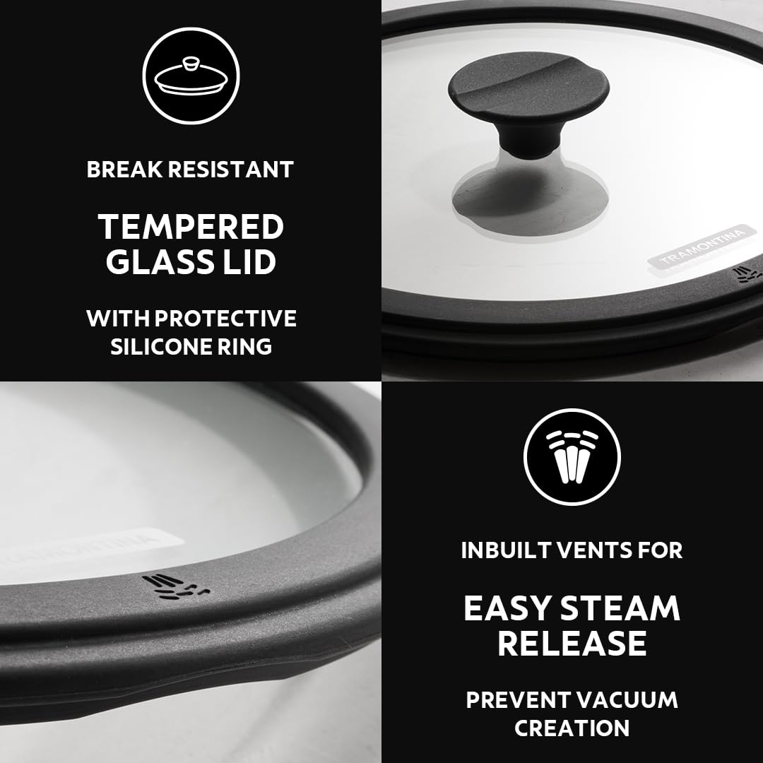 Tramontina cast iron paniyaram pan 12 pits with glass lid