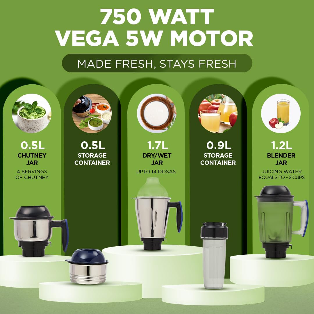 Preethi Eco Fresh MG282 750W Mixer Grinder with FoodSense Technology & 3 Jars