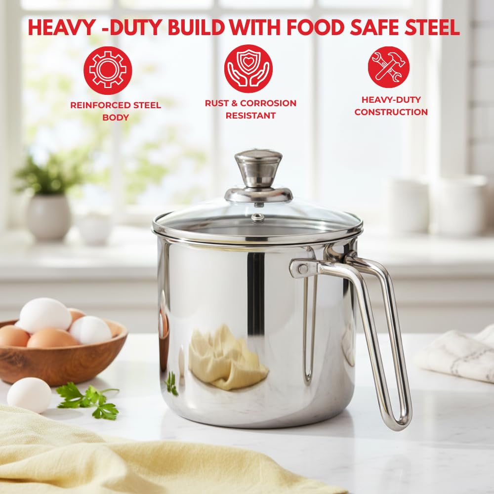 Stainless steel milk cooker 2 litre with transparent glass lid and steel knob