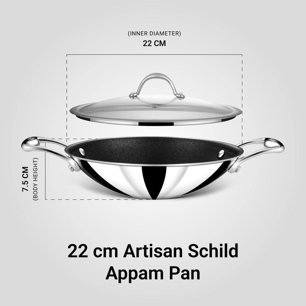 Stahl Artisan Schild model 3782 appam pan triply construction even heat
