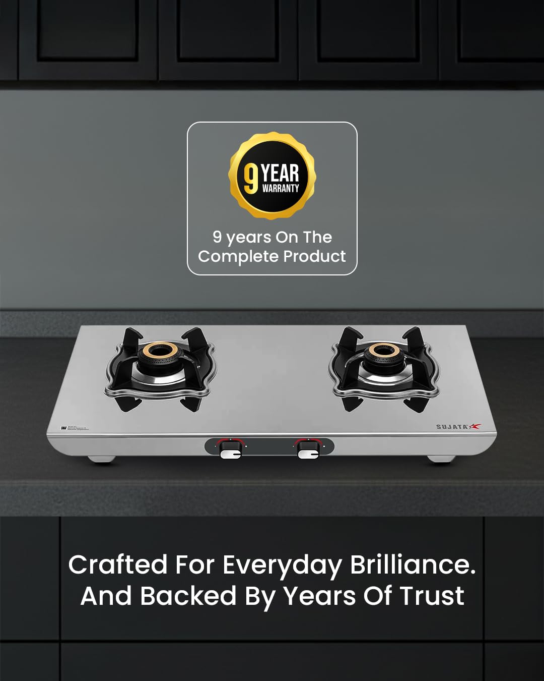 Sujata Majestic manual ignition gas stove 2 burner ISI certified LPG PNG compatible
