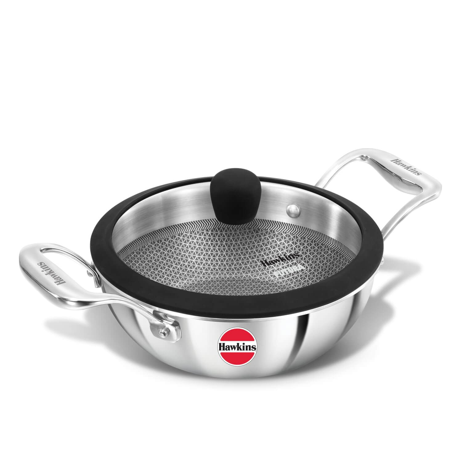 Hawkins Pro 1.5L Triply Kadhai with Stainless Steel Handles and Glass Lid - Induction & Gas Compatible.
