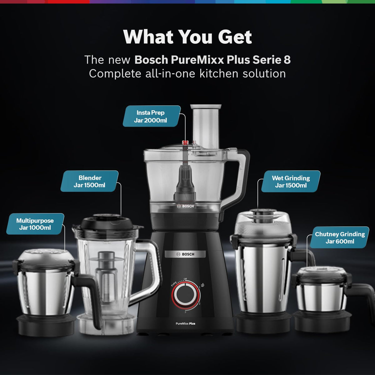 Bosch PureMixx Plus Serie 8 800W Mixer Grinder Food Processor Black