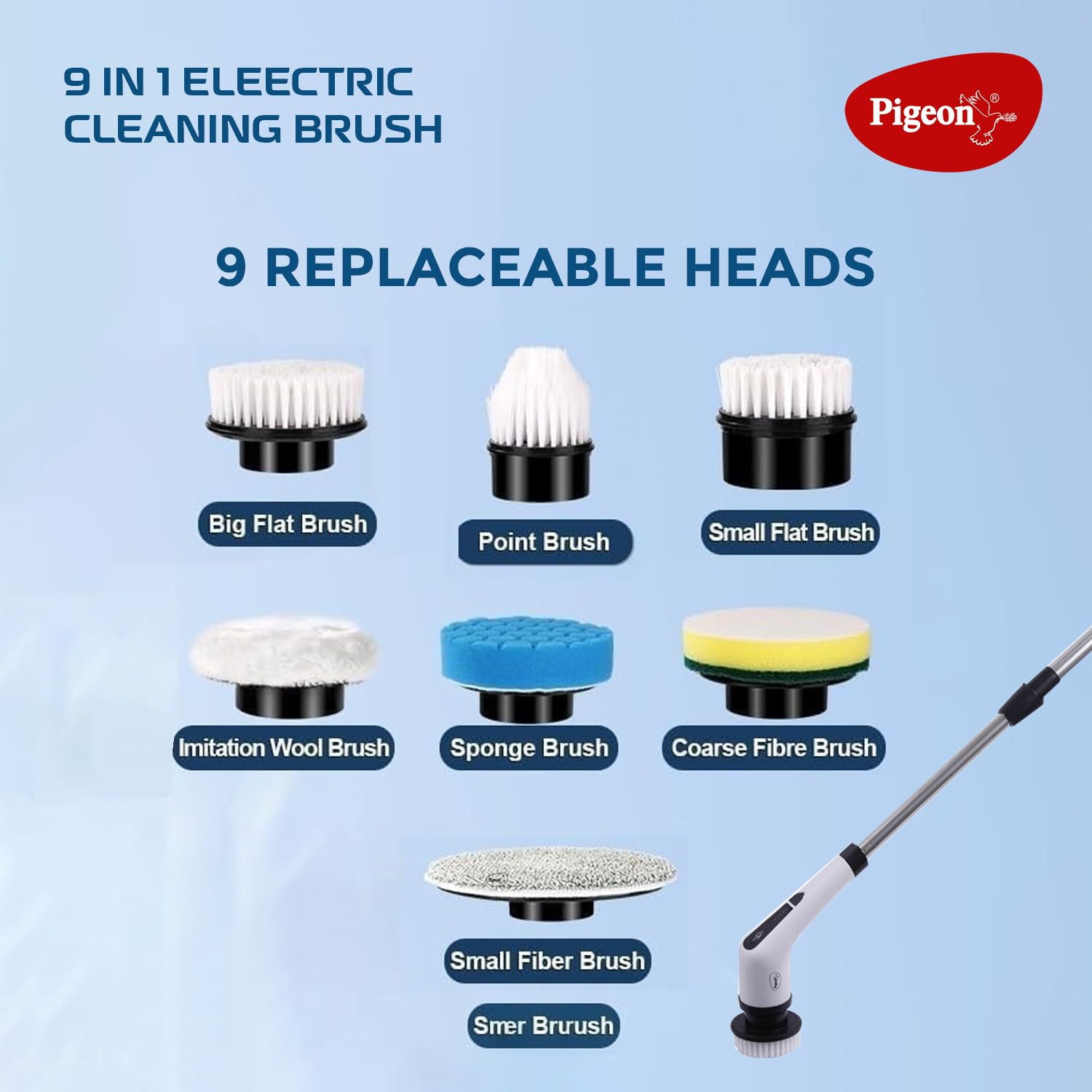 Pigeon electric spinning scrubber with 2000mAh rechargeable battery and waterproof design