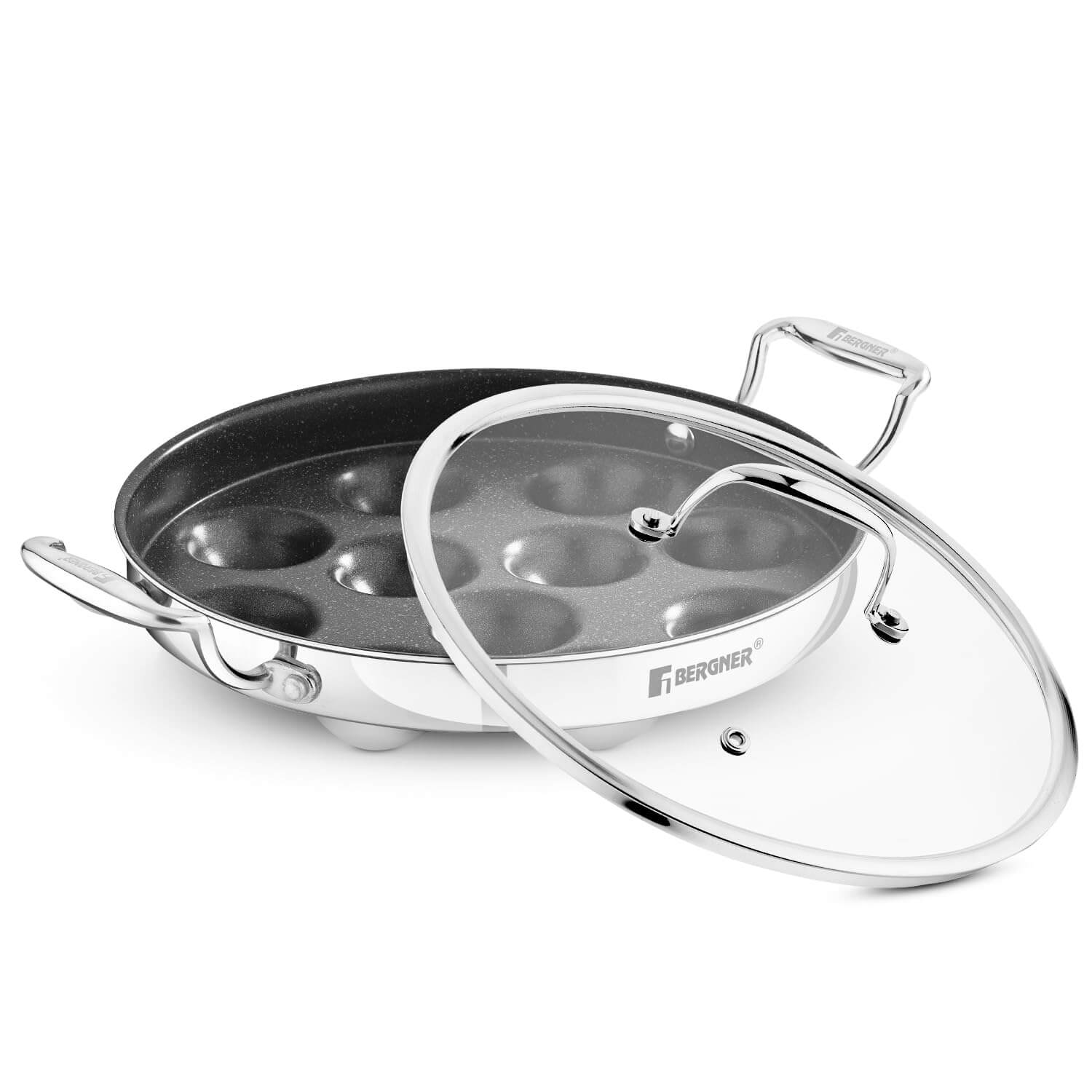 Bergner Argent Samsara Triply Stainless Steel Paniyarakkal – 25cm, 11 Pits, Non-Stick Coating