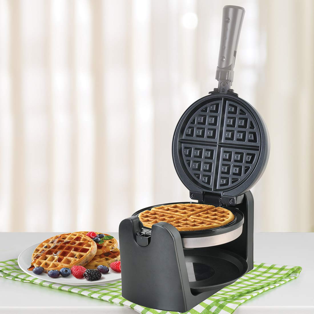 Wonderchef 1000W Belgian Waffle Maker - Non-Stick, Adjustable Temp, Stainless Steel, 180° Rotation